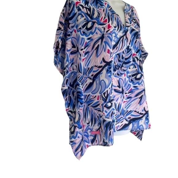 NWT Simple Southern Small Women's Blue and Pink Drape Multicolor Top/Coverup - Picture 3 of 16